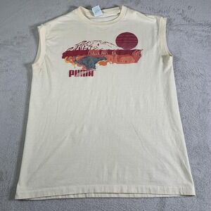 Vintage Puma Shirt Mens XL White 1983 Safari Animal Graphic Sleeveless USA‎ 80s